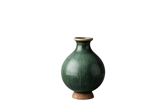 Traditional chinese celadon ceramic vase displaying antique pottery craftsmanship with a jade green glaze on a transparent background
