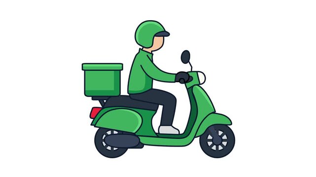 Delivery driver riding scooter animation