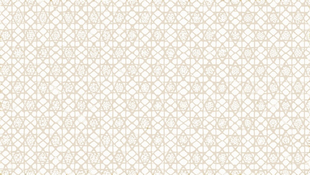 Interconnected geometric pattern with repeating tessellation beige and white