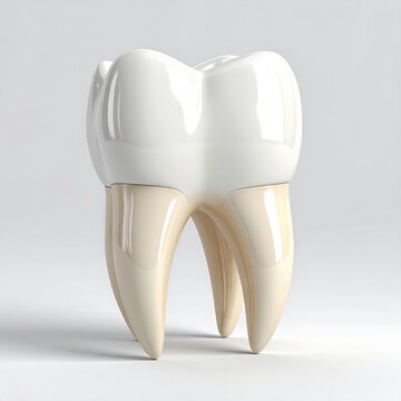Pristine white enamel atop creamy yellow roots of a healthy molar