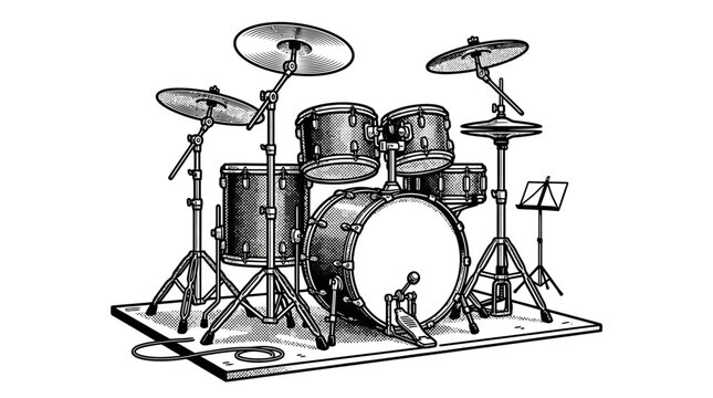 Drum set with cymbals and stands.