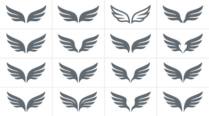Fototapeta premium Clean Minimalist Grey Angel Wings Icons Set Modern Flat Design Symbols for Digital Use with high quality professional line art symbols for modern creative design and digital branding projects