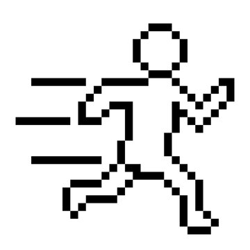 Pixel Art Monochrome Running Person Icon Isolated 
