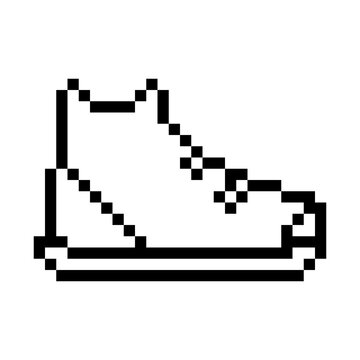 Pixel Art Monochrome Sport Shoe Sneaker Icon Isolated