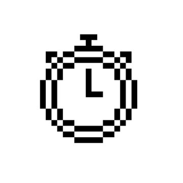 Pixel Art Monochrome Sport Stopwatch Icon Isolated 