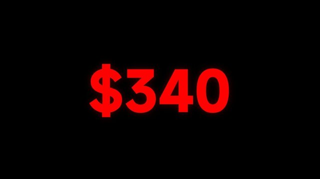 A red dollar sign with three hundred forty dollars on a black background