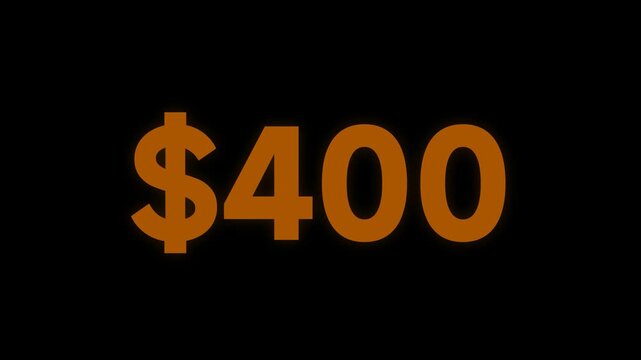 A large orange dollar sign with four hundred dollars written in bold font on a black background with a white section below.