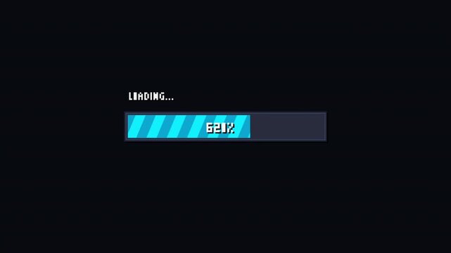 8-bit Retro Pixel Art Loading Bar with Cyan Progress Indicator and Percentage Counter