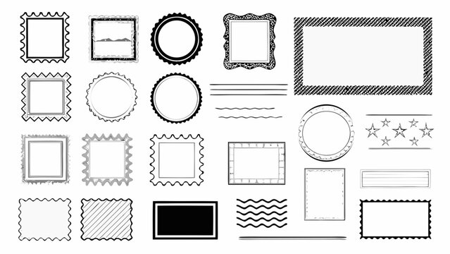 Vintage Stamp Frames And Seals Collection Black And White Vector