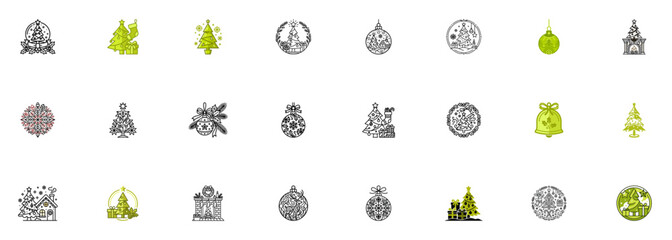 Black and green Christmas tree and reindeer icon set. © selena