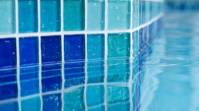 Blue glass mosaic pool tile waterline | Luxury swimming pool design ideas | Turquoise mosaic tile backsplash | Modern pool tile reflection