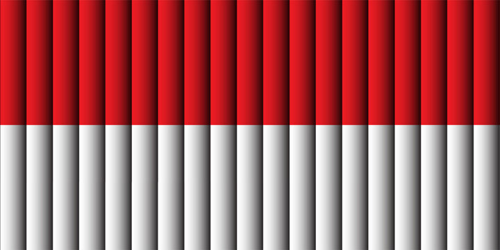Abstract red and white flag theme pattern backdrop. 3D vertical cylinder tube texture background for Indonesian independence day or Monaco patriotic design.