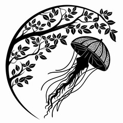 Jellyfish silhouette under tree branches creative design with jellyfish silhouette wildlife © AR