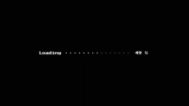 Retro 8-bit loading bar animation on black background featuring a pixelated percentage counter and progressive dot indicator.