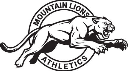 Mountain lion leaping forward in a circular emblem for athletic branding © MST MEHENAJ