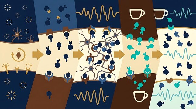 Infographic explaining the biological effect of caffeine on the brain
