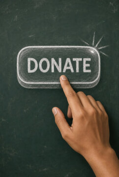 charitable donate click hand on chalkboard generosity giving green blackboard chalk art finger pressing button giving back donation charity