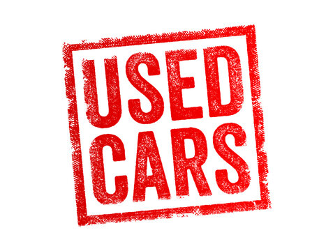 USED CARS text capital letters stamp style graphic, representing preowned automobile sales, certified vehicle commerce, second hand dealership trade, transportation options, and motor business marketi