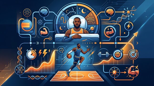 Graphic illustration of athlete sleep and sports performance recovery