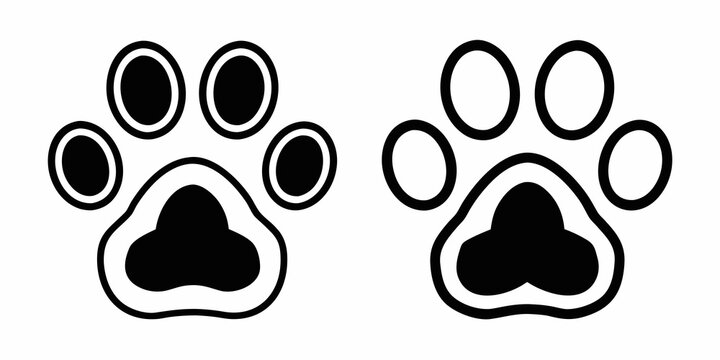 Four Monochrome Paw Print Silhouettes On White Background