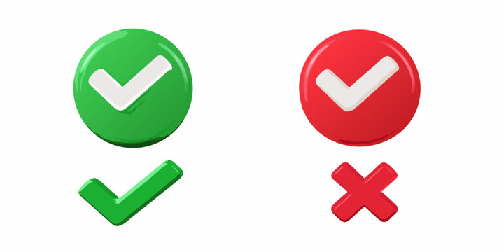 Green checkmarks and red x marks on a white background