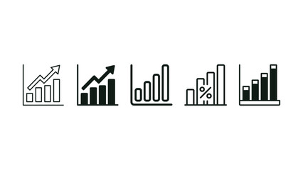 Fototapeta premium Set of black financial bar chart icons with rising arrows