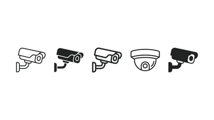 Set of black outline icons representing various security surveillance camera devices © vector artist