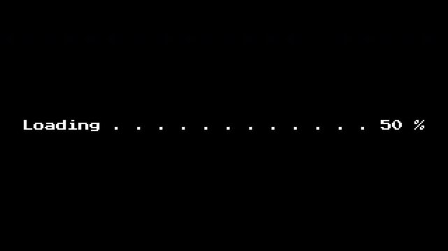 Retro 8-Bit Loading Screen Animation with Pixelated Text and Percentage Counter