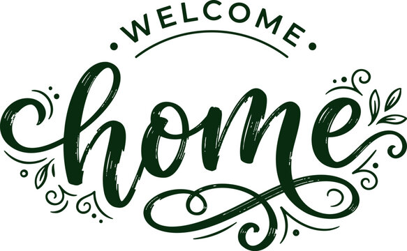 welcome text in elegant handwritten script style, friendly greeting typography design, decorative calligraphy lettering illustration isolated on white
