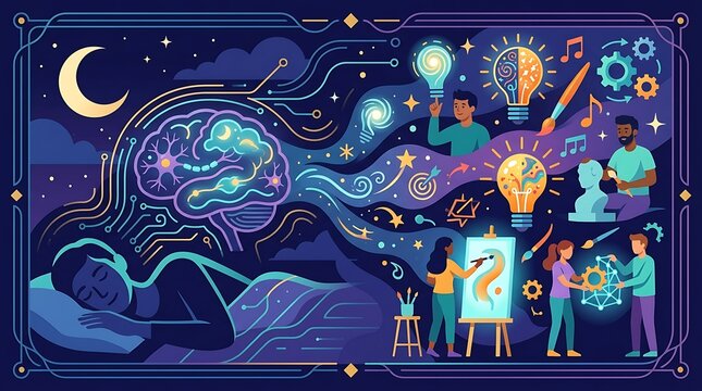 Human brain activity and subconscious creativity during sleep
