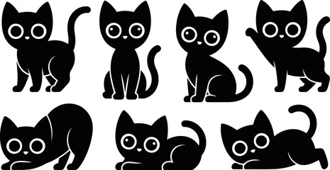 Set of cartoon cats in different poses and expressions  cute animal illustrations © SAYEDAJANNATUL
