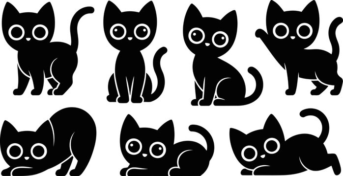 Set of cartoon cats in different poses and expressions  cute animal illustrations