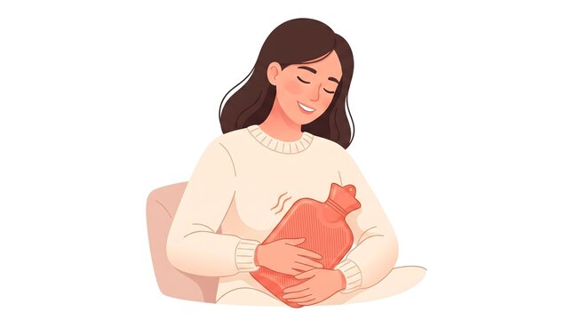 Woman Experiencing Menstrual Cramps at Home &ndash; Menstruation Health Vector Illustration