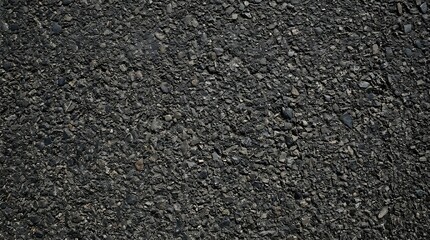 Fototapeta premium Close up of coarse black asphalt texture on road surface with high detail gravel and stone fragments for industrial construction or urban environment backgrounds