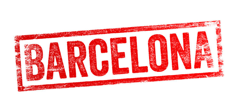 BARCELONA text capital letters stamp style graphic, representing Spain travel, Catalan tourism, European city destination landmarks, summer trip planning, vacation memories, and catalonian event.