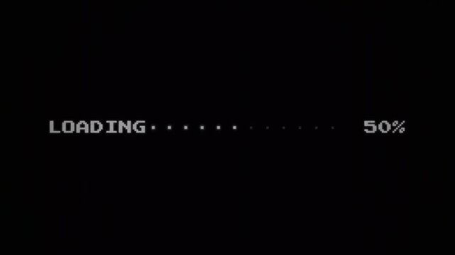 Retro 8bit Pixel Loading Bar with Percentage Counter on Black