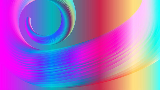 abstract holographic gradient swirl background with vibrant colorful flowing ribbon waves, vector illustration.