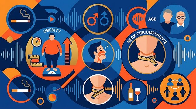 Health risk factors infographic with obesity and neck circumference