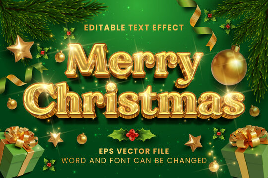 Merry christmas celebration 3d golden inflated editable vector text effect. Luxury golden text style