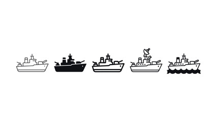 Set of military warship icons in outline and solid vector styles © vector artist