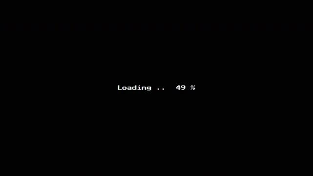 Retro 8-bit Pixel Art Loading Screen with Progress Percentage Counter on Black Background