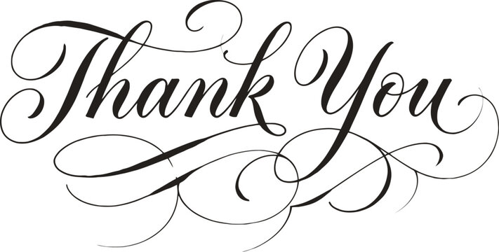 Elegant calligraphy 'thank you' text flourished script for cards and gratitude expressions