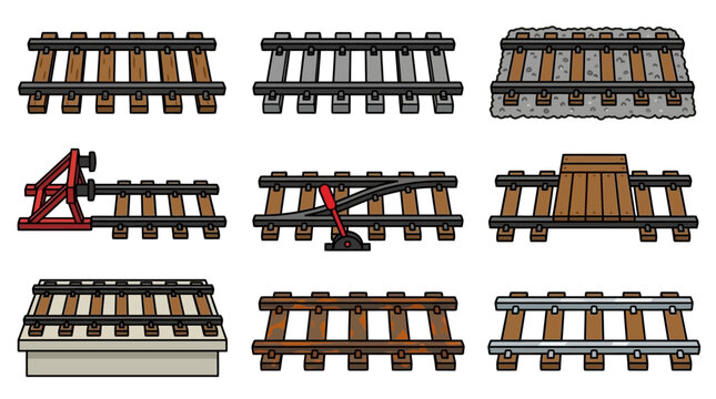 Railway track collection with switches bumpers and various sleepers