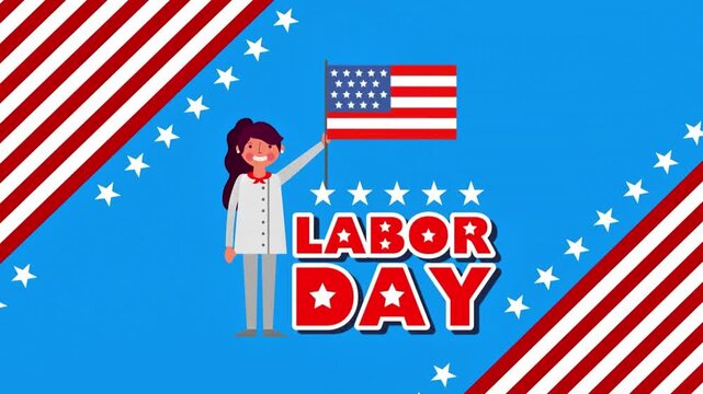 Labor Day celebration with female chef and American flag