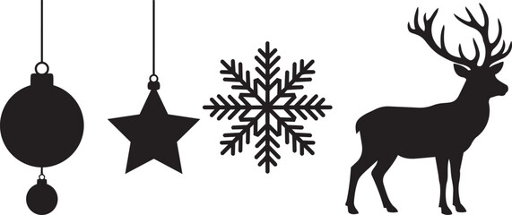 Christmas ornaments and reindeer silhouette against a white background vector © SD DESIGN STUDIO