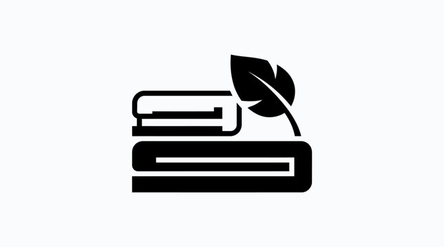 Black and white icon depicting a stack of soft folded textiles with a delicate leaf, symbolizing natural comfort and eco-friendly materials.