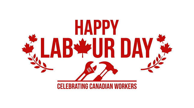 Happy Canadian labor day with canada leaf silhouette