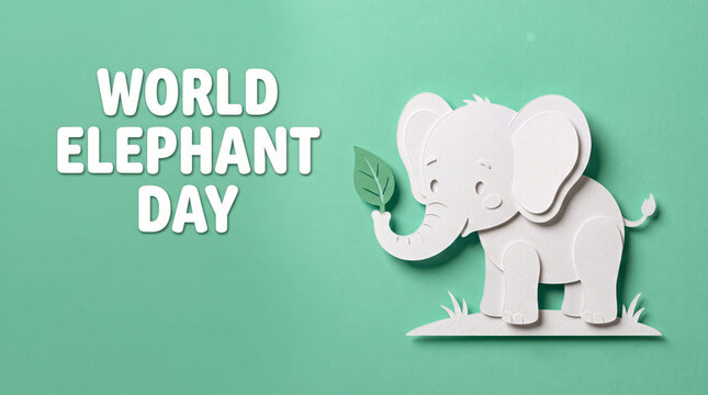 Cute elephant illustration eating leaf for world elephant day