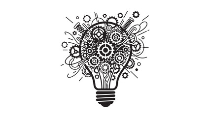 Creative lightbulb with intricate gears and cogs, symbolizing innovation, ideas, and problem-solving. © MD