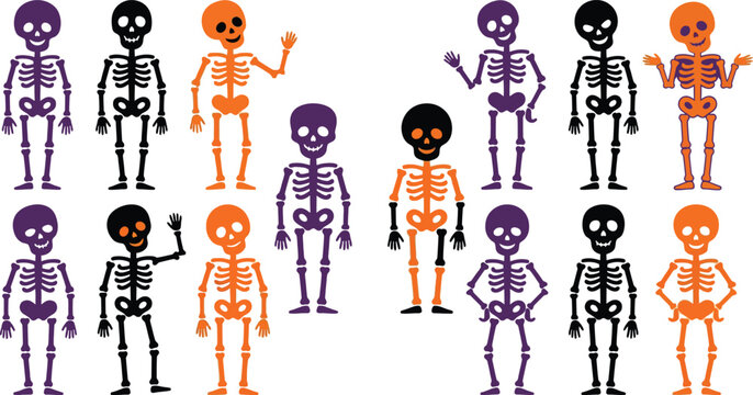 Colorful halloween skeletons collection vector illustration for festive designs